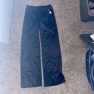 Black LONG SATIN WIDE LEG PANTS